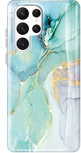 luolnh Galaxy S22 Ultra Case,Samsung Galaxy S22 Ultra Case Marble Brilliant Cute Design Shockproof Soft Silicone Rubber TPU Bumper Cover Skin Phone Case for Samsung S22 Ultra 5G-Abstract Mint