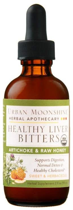 Urban Moonshine Healthy Liver Bitters | Organic Herbal Supplement for Digestion, Detox & Healthy Cholesterol Support | Artichoke & Raw Honey | 2 FL OZ (Pack of 1)