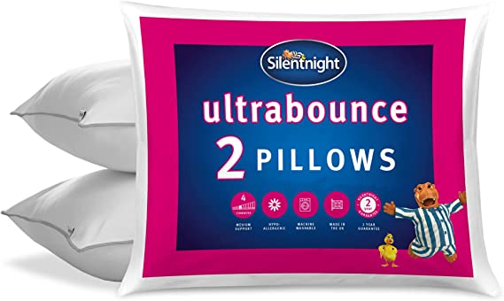 Silentnight Luxury Ultrabounce Pillows 2 Pack – Pack of 2 Soft Medium Support Hotel Quality Bed Pillows Pack of 2 for Side, Stomach and Back Sleeper – Hypoallergenic Machine Washable