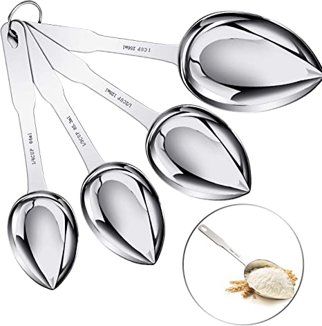 4 Pieces Oval Measuring Scoops Set, 1/4 Cup 1/3 Cup 1/2 Cup 1 Cup Pet Food Measuring Scoops, Stainless Steel Oval Scoops, Multifunctional Ice Cream Tea Food Measuring Scoop for Dry or Liquid Baking