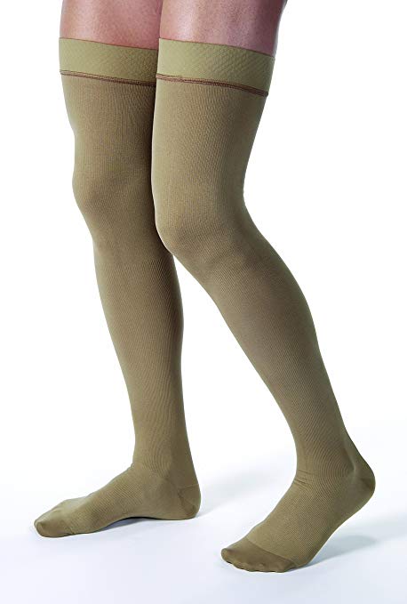 JOBST forMen Thigh High 20-30 mmHg Ribbed Dress Compression Stocking, Closed Toe, X-Large, Khaki