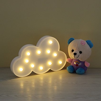 Lighted cloud Sign - LED Marquee Cloud Baby Light Nursery Lamp - Home Decor Accents - Battery Cloud Night Lights (White, Cloud Symbol)
