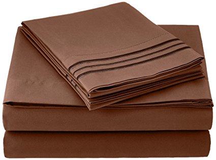 6 Piece Bed Sheets Set 100% Brushed Microfiber, Luxurious, Breathable, Comfortable, Soft & Highly Durable, Flat Sheet, Fitted Sheet and 4 Pillow cases - By Alurri (Queen, Choclate Brown)
