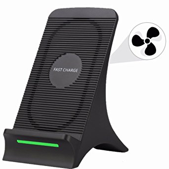 Fuleadture Fast Wireless Charger, 2 Coils Qi Wireless Charger Stand with Cooling Fan for Samsung Galaxy Note 8 S8, iPhone X and Other Qi-Enabled Devices