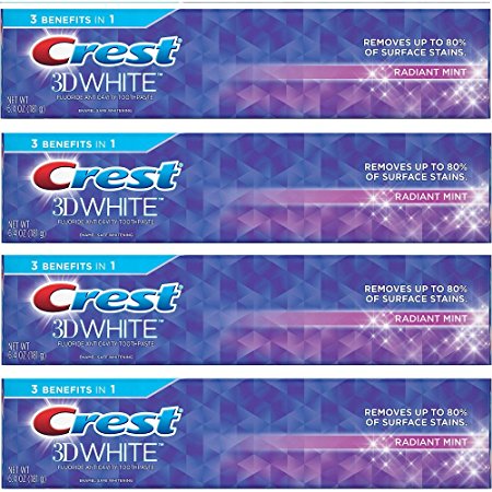 Crest® 3D White Radiant Mint Flavor, Fluoride Anti Cavity, Whitening Toothpaste - 6.4 Oz - Pack of 4