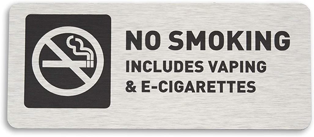 No Smoking Vaping E-Cigarettes Sign, Brushed Aluminum (7"W x 3"H) - by GDS