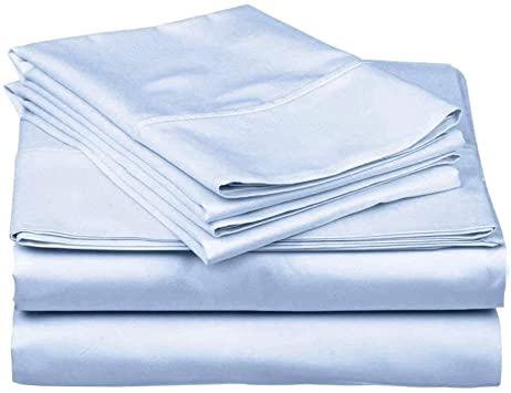 SanCozy 100% Combed Cotton 4 Piece Blue King Size Sheets Set 400 Thread Count Bed Sheets Set, Fits Upto 18 inch Mattress, Solid Sateen Weave Luxurious Extra Soft Bedding Collection