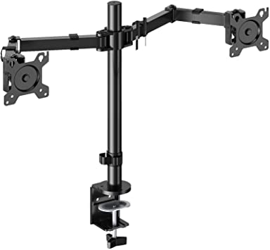 Perlegear Dual Monitor Desk Mount with Height Adjustable Articulating Arms Stand Heavy Duty Clamp and Grommet Fits Two 17-32 Inch Flat Curved Computer Screens, Max VESA 100x100mm Holds up to 26 lbs