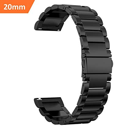 Gear S2 Classic Band, MroTech 20mm Stainless Steel Watch Strap Quick Release Pins for Samsung Gear S2 Classic SM-R732/R735, Gear Sport, Huawei Watch 2, Moto 360 2nd Mens 42mm, Garmin and More(Black)