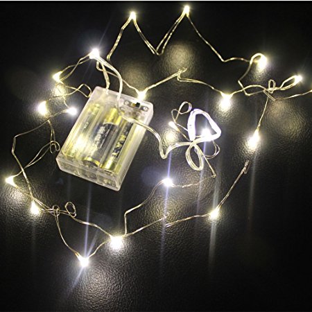 Leadleds Micro LED 20 Super Bright Warm White Lights Battery Operated on Silver Color Ultra Thin String Wire [Newest Version]