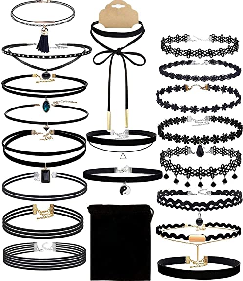 Outee 20-30 PCS Choker Necklaces for Women Choker Set Black Charm Choker Velvet Lace Tattoo Choker Set