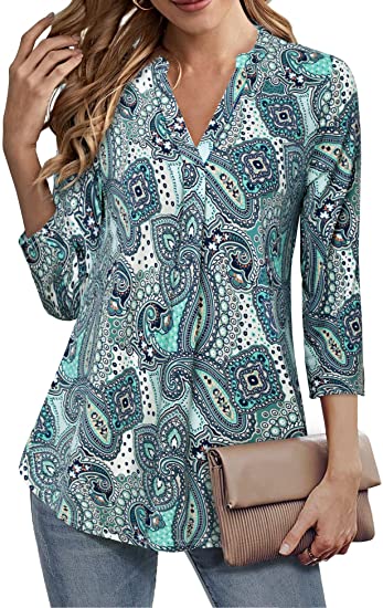 Lotusmile Women's V Neck 3/4 Sleeve Shirts Dressy Tops Business Casual Workwear Blouses