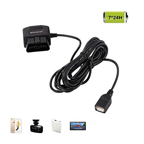 REARMASTER Universal OBD Power Cable for Dash Camera,24 hours Surveillance/ACC mode with switch button