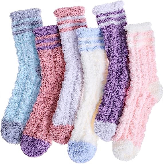 Womens Fuzzy Socks Fleece Fluffy Cabin Plush Warm Sleep Soft Cozy Winter Adult Christmas Slipper Socks 6 Pairs