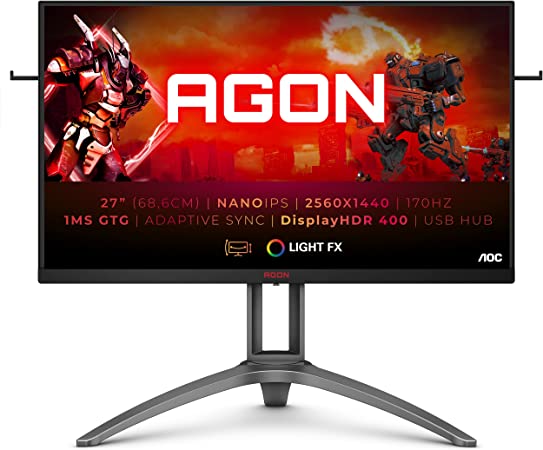 AOC AGON Gaming AG273QXP - 27 Inch QHD Monitor, 170Hz, 1 ms, Nano IPS, AMD FreeSync premium, USB Hub, Height adjust (2560x1440@ 170Hz, 350 cd/m², HDMI/DP/USB 3.0)