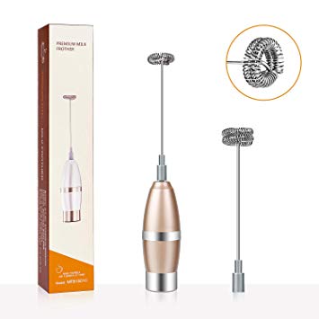Milk Frother, Mixoo 19000RPM Powerful Electric Handheld Mini Form Maker with 2 Whisk Head and 1 Cleaning Brush