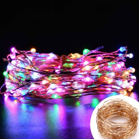 LE RGB Copper Wire Lights Starry String Lights Waterproof 33ft 100 LEDs 10m Multi-color Changing Copper LED Strings Rope Lights for Decorative Valentines DayChristmas Holiday Wedding Parties