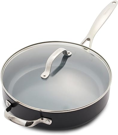 GreenPan Valencia Pro Hard Anodized Healthy Ceramic Nonstick 4.5QT Saute Pan Jumbo Cooker with Lid, PFAS-Free, Induction, Dishwasher Safe, Oven Safe, Gray