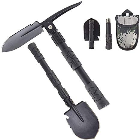 ASONWAY Folding Survival Shovel Military Portable Entrenching Tool Alloy Manganese Steel Steel Handle with Carrying Case Foldable Shovel for Camping Hiking Backpacking Fishing Gardening Snow Removal