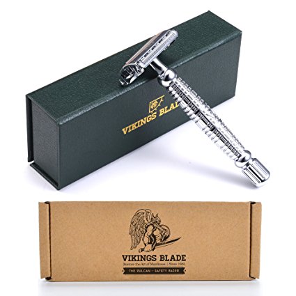 VIKINGS BLADE The Vulcan Safety Razor   5 Swedish Platinum Super Blades   Carry Case