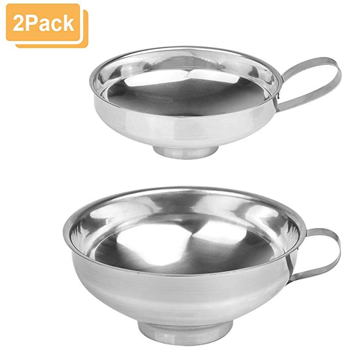 Picowe 2Pack Canning Funnel for Wide and Regular Mouth Mason Jar Spices Cans, Stainless Steel with Handle, Two Opening Size 5.6 and 4.1 inch