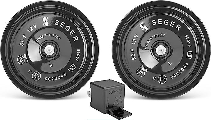 SEGER Car Horn Set, Disc Horn (50F Series) - 12V, High & Low Tone, Truck Horn - Waterproof, Universal Fit, Loud Car Horn with Mounting Bracket