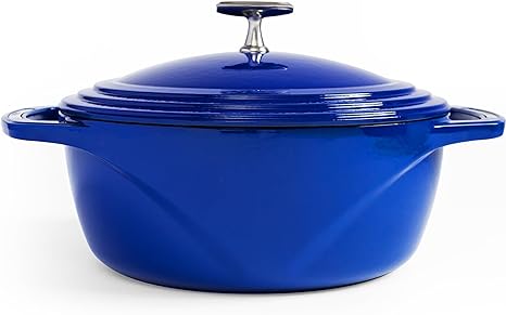 Lodge USA Enamel 6 Qt Enameled Cast Iron Dutch Oven - Cast Iron Cookware - Dutch Oven Pot with Lid - Smoothing Sailing Color - 6 Qt Capacity