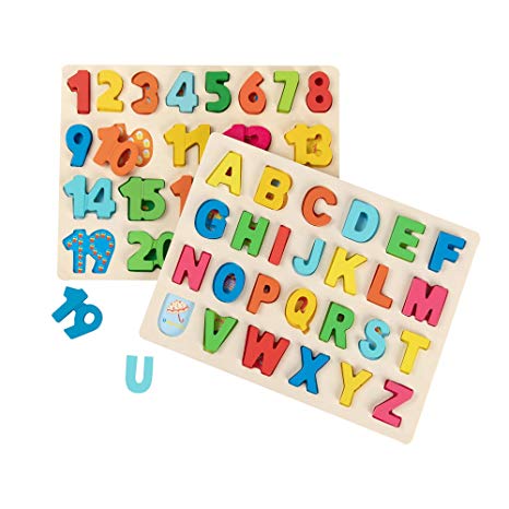 Joqutoys Toddlers Wooden Alphabet Puzzles Set ABC Letter and Numbers Puzzles Board for 1 2 3 Years Old Girl Boy Learning Educational Toys