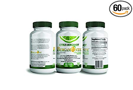 Citrus Bergamot, Cholesterol lowering support - Bergamonte supplement with Clinical Studies For Cholesterol Cardiovascular Blood Sugar and Weight Loss 60 Vegetarian Capsules 500MG Each Polyphenolic 22