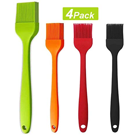 Basting Brushes, REALSAVER Silicone Heat Resistant Food Grade Pastry Brushes for BBQ Grill Barbecue Baking Kitchen Cooking, Baste Pastries Cakes Meat Desserts, Marinating, Set of 4（10.2inch & 8.2inch)