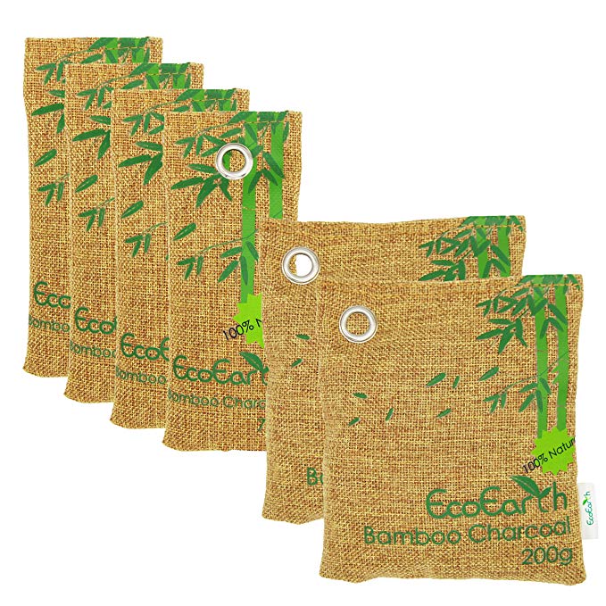 EcoEarth Nature fresh air purifier bags (Premium Tier) (6 Pack: 2x200g, 4x75g), Bamboo bag, Bamboo charcoal,Charcoal deodorant, Activated bamboo charcoal air purifying bag for HOME, CAR, SHOES, CLOSET
