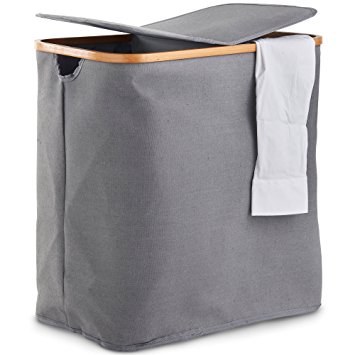 VonHaus 2 Compartment Laundry Basket – with Double Sided Lid, Oxford Fabric & On-Trend Grey Colourways