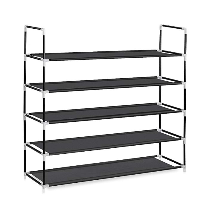 Herron Shoe Rack Durable and Stable Shoe Organizer, 5 Tiers 25 Pairs Space Saving Shoe Tower - Black