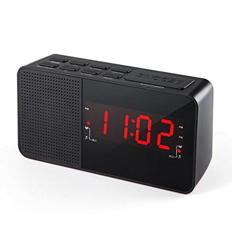 Dual Alarm Clock Radio, Digital AM/FM Radio Alarm Clock with 20 Stations Memories , LED Display, Sleep Timer, Snooze and Dimmer function for Bedroom