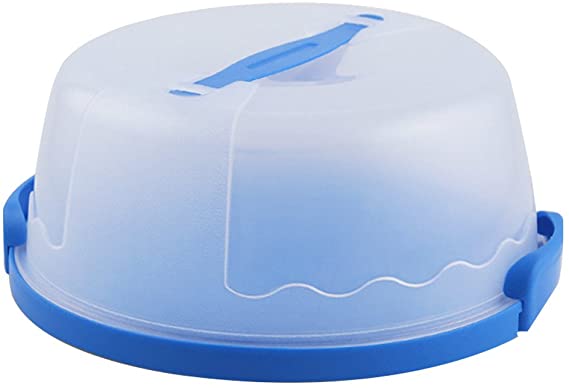 Portable Round Cake Carrier with Handle Pie Saver Cupcake Container Up to 10 Inch Translucent Dome for Transporting Cakes, Cupcakes, Cookies, Pies, or Other Desserts (Blue)