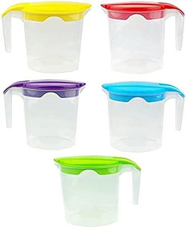 1 Litre Fridge Door Plastic Jug - Water Jug - Milk Storage Contanier Pitcher Juice Jugs with Lid (Set-2) Multicoloured