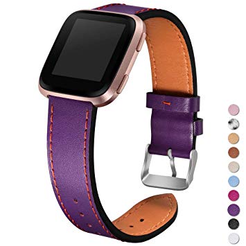 Maledan Replacement Bands Compatible for Fitbit Versa, Genuine Leather Band Replacement Accessories Strap for Fitbit Versa Smart Watch, Women Men