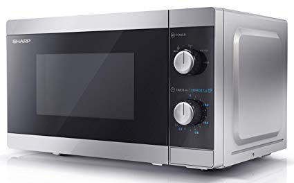 SHARP YC-MS01U-S 800W Solo Microwave Oven with 20L Capacity, 5 Power Levels & Defrost Function – Silver