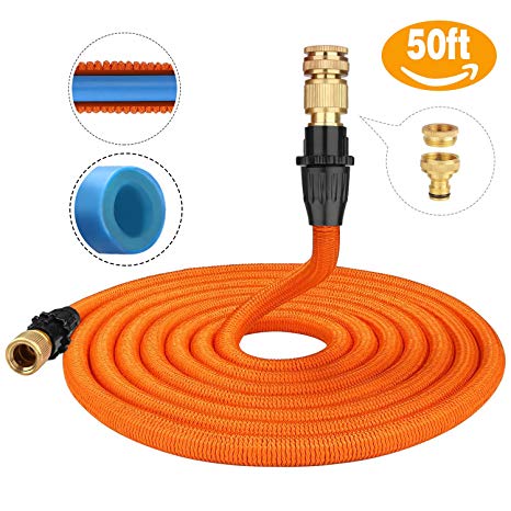 Garden Hose, Hose Pipe 50FT, 3 Times Expandable Hose, Innovative 2018 Leakproof Patent, Double Latex Inner Tube with Solid Brass Connectors - TACKLIFE GGH1A