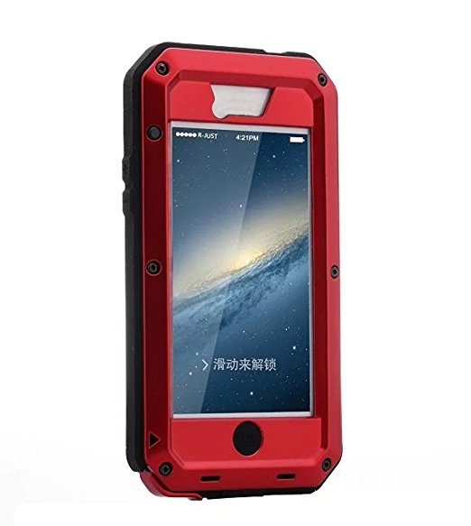 R&MAO-iPhone 5C Case, Extreme Waterproof/Shockproof Dust/Dirt Proof Aluminum Metal Gorilla Glass Protection Case Cover Military Heavy Duty Protection Cover Case for Apple iPhone 5C(Red)