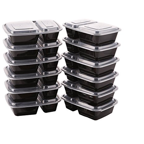 SPACECARE 2 Compartment Lunch Box Food Storage Container Microwave Safe with clear airtight fitting lids,12 -pack