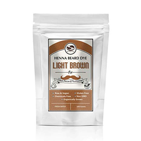 Light Brown Henna Beard & Hair Dye for Men - 100% Chemical Free & Natural for Beard & Hair - Natural Conditioning (1 Pack, Light Brown)