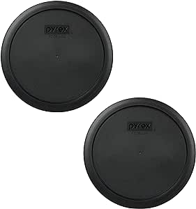 Pyrex 7402-PC 6/7 Cup Black Round Plastic Food Storage Lid, Made in USA - 2 Pack