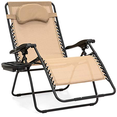 Best Choice Products Oversized Zero Gravity Outdoor Reclining Lounge Patio Chair w/Cup Holder - Tan