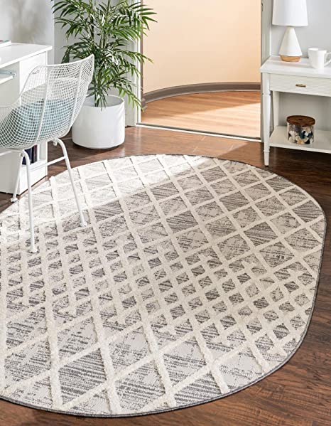 Unique Loom Arlo Collection Area Rug - Cy (Oval 5' 3" x 8' 0", Gray/ Ivory)