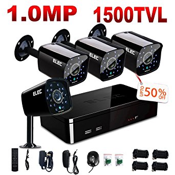 ELEC 4H 960H DVR with 4PCS 1500TVL Surveillance Camera Outdoor Home Security Video System 18PCS IR-LEDs no Hard Drive