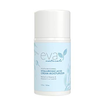 Hyaluronic Acid Moisturizing Cream by Eva Naturals - Best Wrinkle Cream - Facial Moisturizer Dry Skin Cream Retinol Vitamin B C & E CoQ10 - Anti-Aging: Reduces Dry Skin Fine Lines & Wrinkles