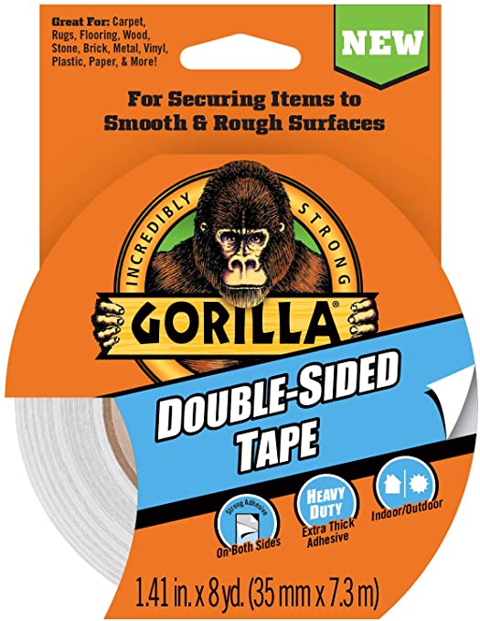 Gorilla Double-Sided Tape, 1.41" x 8yd, Gray, (Pack of 1)