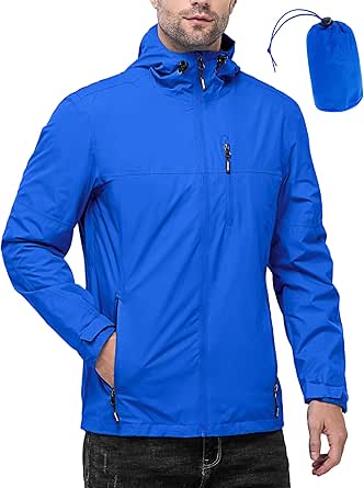 Outdoor Ventures Men's Packable Rain Jacket Waterproof Windbreaker Lightweight Raincoat with Hood