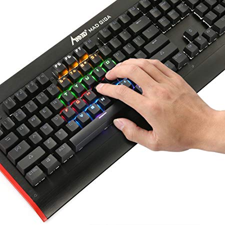Mechanical Gaming Keyboard Backlit Multicolor LED, MAD GIGA Wired Gaming Keyboard with 104 Anti-ghosting Standard Keys Compatible with WinME, WinXP, Vista, Win7, Win8, Win 10 (K380, Black)